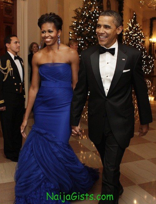 President Barack Obama and first lady Michelle Obama arrive at the Kennedy Center Honors reception