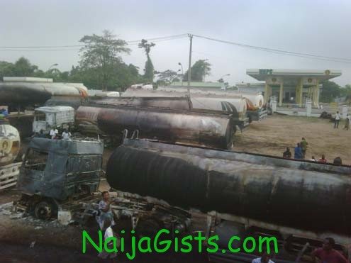 Trucks gutted by fire in Ibadan this morning