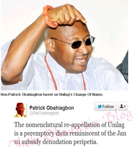 hon patrick obahiagbon on unilag name change