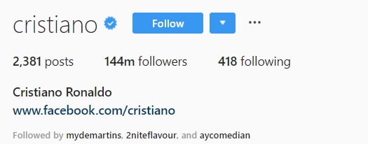 ronaldo most followed instagram person 2018